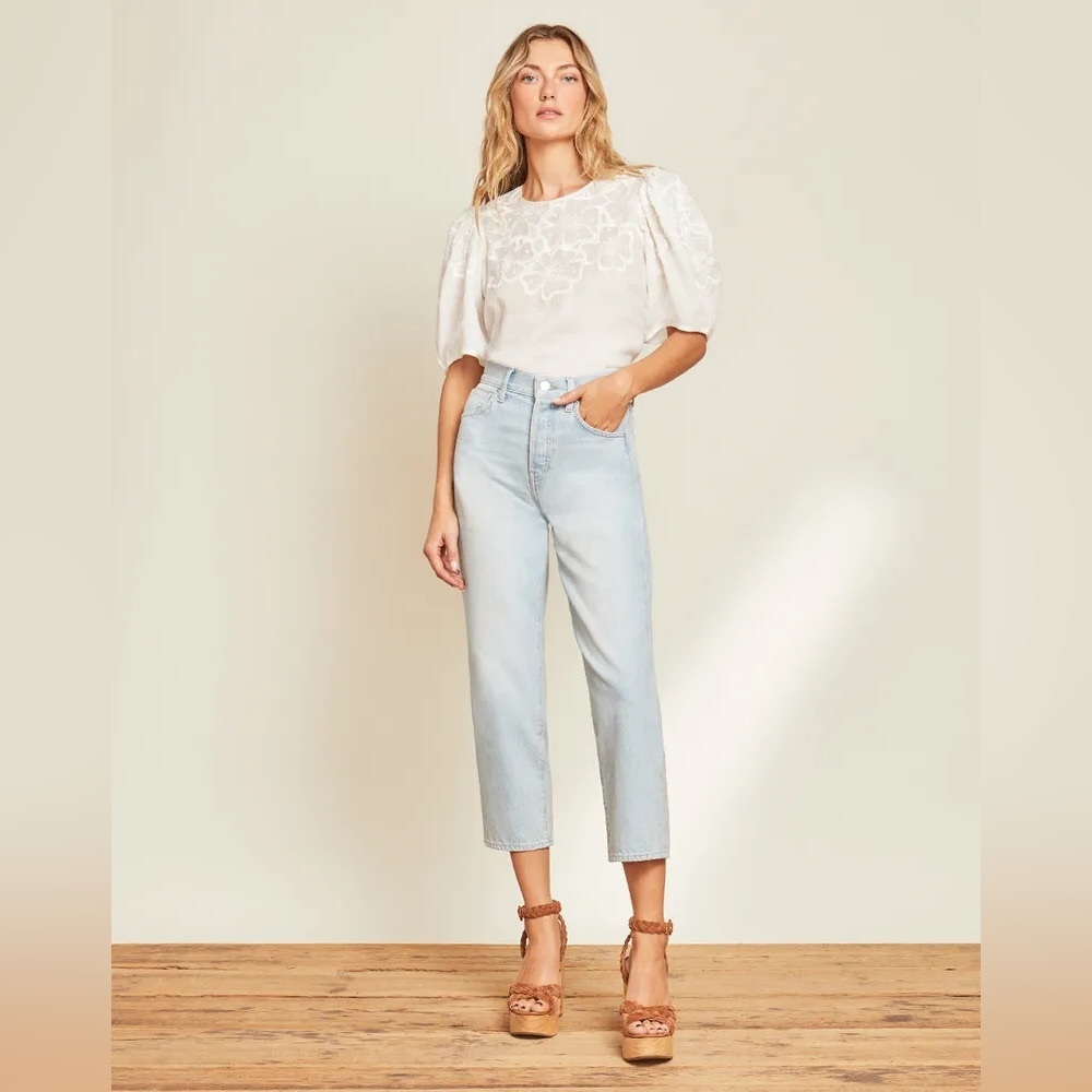 NWOT Veronica Beard Blake High-Rise Cropped Straight-Leg Jeans in Aire, Size 25